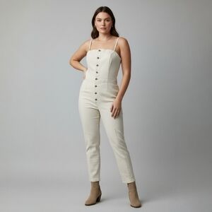 NWT Superdry High-Waisted Denim Jumpsuit – Button-Front Minimalist Modern – 6